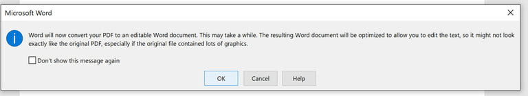 Microsoft Word轉換警告